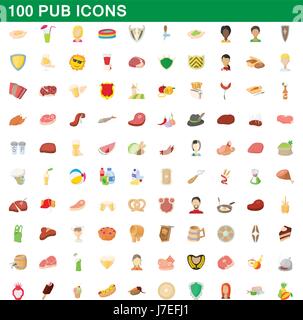 100 pub icons set, cartoon style Stock Vector