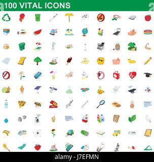 100 vital icons set, cartoon style Stock Vector