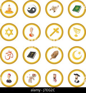 Different religions cartoon icon circle Stock Vector