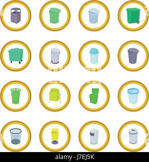 Trash bin set icon circle Stock Vector