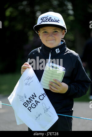 Virginia Water, Surrey, UK. 24th May, 2017. A young autograph hunter at the Pro-Am event prior to the European Tour BMW PGA Championship on re-modelled West Course at the Wentworth Club, Surrey. © David Partridge / Alamy Live News Stock Photo