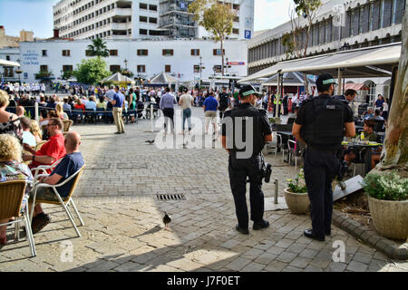 Gibraltar. 24th May 2017. Royal Gibraltar Police recruits today paraded through Main Street onto Casemates Square under tight armed security. The Police Passing Out parade continued as normal with the British Overseas Territory keeping their security levels at Substantial and not paralleling the UK’s Critical security status. The parade was supported by Armed Response Units from both the RGP and GDP along with AFO officers, police dog units and search teams to ensure tight security measures were in place throughout the event. Credit: Stephen Ignacio/Alamy Live News Stock Photo