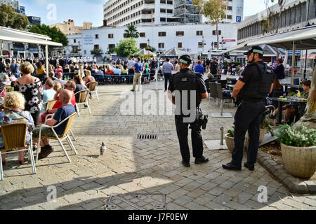 Gibraltar. 24th May 2017. Royal Gibraltar Police recruits today paraded through Main Street onto Casemates Square under tight armed security. The Police Passing Out parade continued as normal with the British Overseas Territory keeping their security levels at Substantial and not paralleling the UK’s Critical security status. The parade was supported by Armed Response Units from both the RGP and GDP along with AFO officers, police dog units and search teams to ensure tight security measures were in place throughout the event. Credit: Stephen Ignacio/Alamy Live News Stock Photo