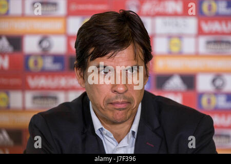 Hensol, Wales, Uk. 25th May, 2017. Hensol, Wales, UK, May 25th 2017. Wales national team manager Chris Coleman names his squad for a training camp in Portugal and to face Serbia in a World Cup 2018 Qualification during a press conference at the Vale Resort. Picture by Credit: Mark Hawkins/Alamy Live News Stock Photo