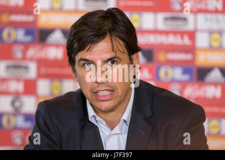 Hensol, Wales, Uk. 25th May, 2017. Hensol, Wales, UK, May 25th 2017. Wales national team manager Chris Coleman names his squad for a training camp in Portugal and to face Serbia in a World Cup 2018 Qualification during a press conference at the Vale Resort. Picture by Credit: Mark Hawkins/Alamy Live News Stock Photo