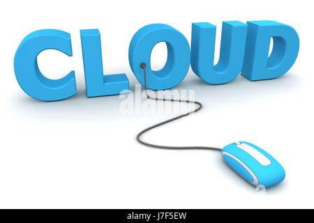 blue cloud word computing mouse computer mouse online service blue model design Stock Photo