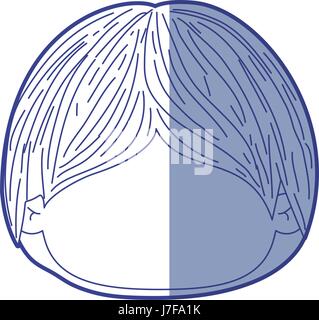 blue shading silhouette of faceless head of little boy with mushroom hairstyle Stock Vector