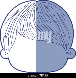 blue shading silhouette of faceless head of little boy with short straight hair Stock Vector