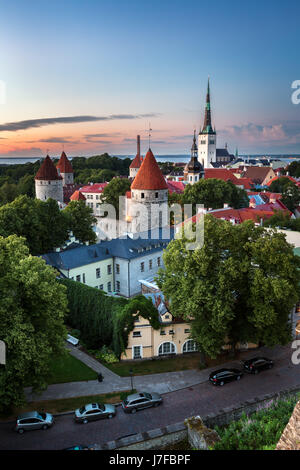 Aerial View of Tallinn Old Town from Toompea Hill in the Evening, Tallinn, Estonia Stock Photo