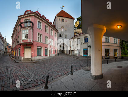 Tallinn Down Town and Tower Gate to the Upper Town, Tallinn, Estonia Stock Photo