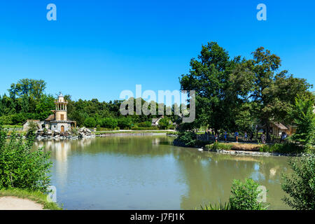 Lake in the Hameau de la Reine (Queen's Hamlet), Chateau de Versailles, Domain de Versailles, near Paris, France Stock Photo