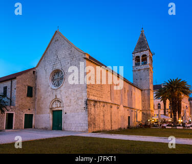 Illuminated Church of Saint Dominic in Trogir at Night, Croatia Stock Photo