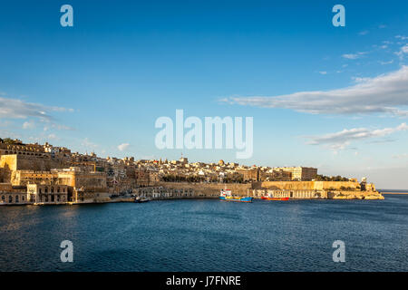 View on Valletta and Grand Harbour in the Evening, Malta Stock Photo