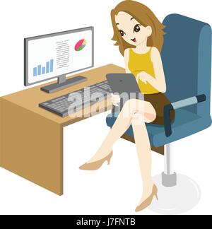 Business woman feeling happy to surfing at office Stock Vector