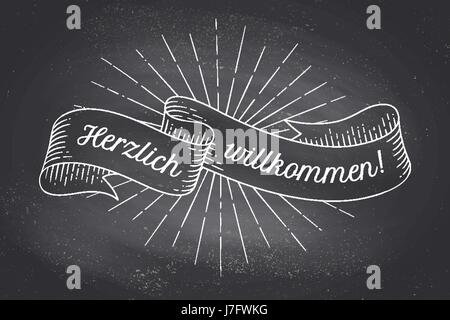 Herzlich Wllkommen, old school vintage ribbon Stock Vector