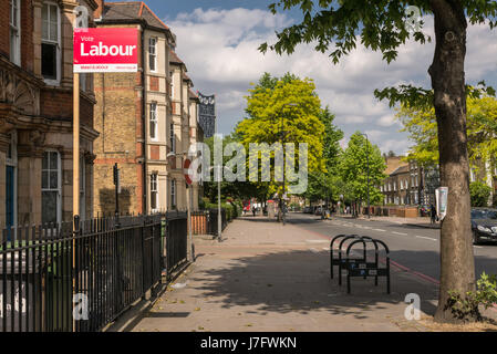 London, England - May 2017:A Vote Labour Sign poster in a garden on a local street in London supporting the labour party for the next General Election Stock Photo