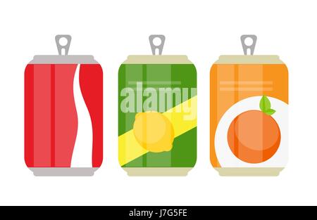 Set of Lemonade Cans Bottle Template in Modern Flat Style Isolat Stock Vector