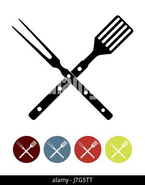 BBQ Icon with Grill Tools. Vector Illustration Stock Vector