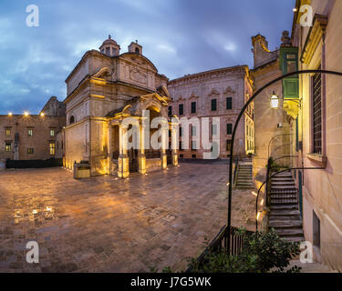 Saint Catherine of Italy Church and Jean Vallette Pjazza in the Morning, Vallette, Malta Stock Photo