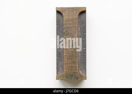 Old letter i letterpress printing block isolated on a white background Stock Photo