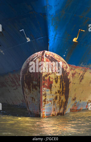 Bow of container ship, Hamburg harbor, Hamburg, Germany Stock Photo