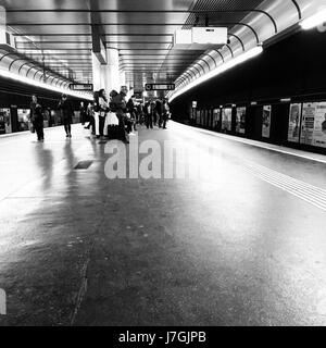 Black and White Photo of a Vienna Train Platform, Vienna, Austria Stock Photo