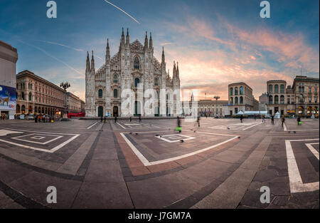 MILAN, ITALY - JANUARY 2, 2015: Milan Cathedral (Duomo di Milano) and Piazza del Duomo in Milan, Italy. Milan's Duomo is the second largest Catholic c Stock Photo