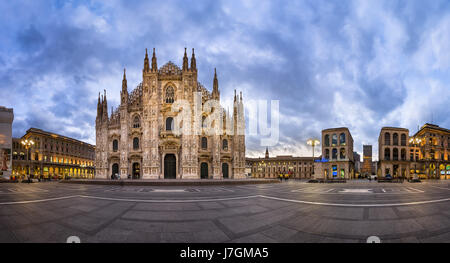 MILAN, ITALY - JANUARY 13, 2015: Duomo di Milano (Milan Cathedral) and Piazza del Duomo in Milan, Italy. Milan's Duomo is the second largest Catholic  Stock Photo