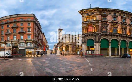 Piazza del Duomo and Via dei Mercanti in the Morning, Milan, Italy Stock Photo