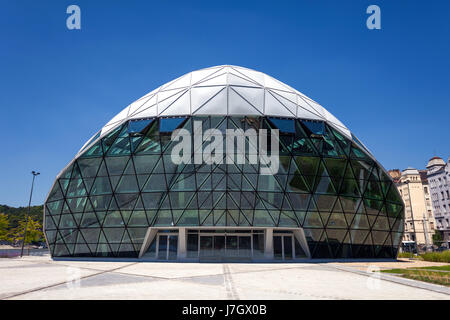 CET Budapest modern whale shaped building on the bank of Danube river, Hungary Stock Photo
