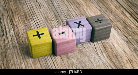School concept - Math symbols on wooden blocks. 3d illustration Stock Photo
