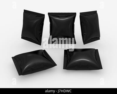 black  pouch use for your product like snack package with clipping path Stock Photo