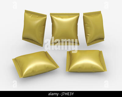 Gold foil pouch use for your product like snack package with clipping path Stock Photo