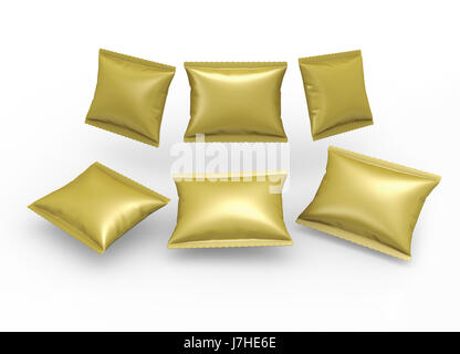 small gold pouch design  for your product like snack, cookies,  wafers, cracker or any kind of food package,  with clipping path Stock Photo