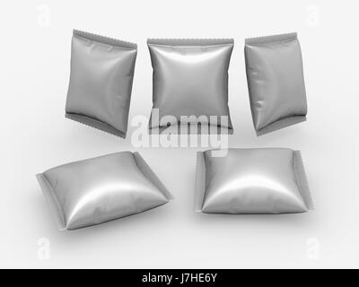 Square foil pouch use for your product like snack or food   with clipping path Stock Photo