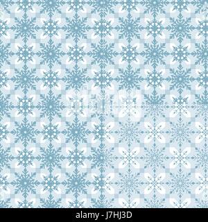 Seamless Winter Snow Flakes Background Pattern in Blue Color. Continuous Vector Illustration Stock Vector