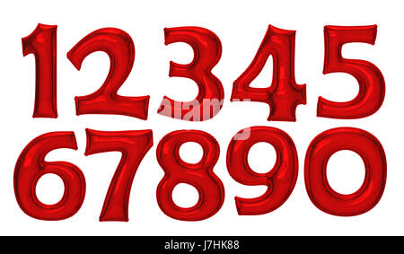 Red number foil balloon set with clipping path Stock Photo