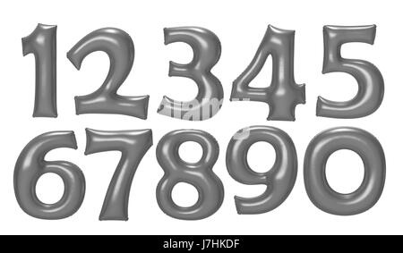 Silver number foil balloon set with clipping path Stock Photo