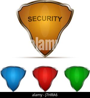 Protection shield set isolated on white backgound. 3D vector illustration, security and safety concept. Stock Vector