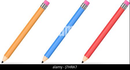 Set of 3d realistic sharpened pencils isolated on white background. Vector illustration. Stock Vector