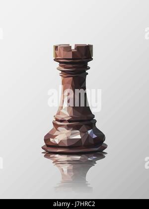 Low poly 3d design of rook chess piece. Vector triangulation with reflection. Stock Vector