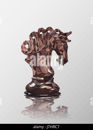 Low poly 3d design of knight chess piece. Vector triangulation with reflection. Stock Vector