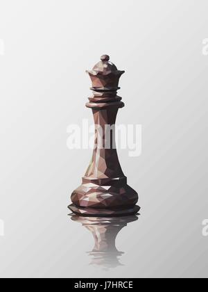 Low poly 3d design of queen chess piece. Vector triangulation with reflection. Stock Vector
