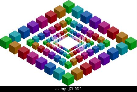 Rhombs constructed of a lot of colorful vector blocks. Isometric cubes for impossible 3d designing. Mathematical object with mental trick. Penrose Stock Vector