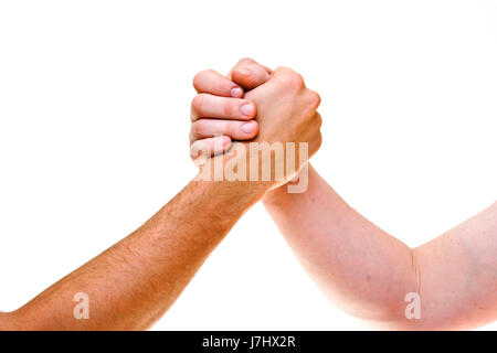 hand hands isolated up on coupled backdrop background white two humans human Stock Photo