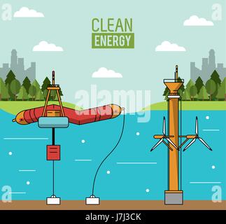 colorful landscape background wave energy and tidal power Stock Vector