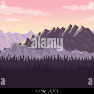 realistic sunset landscape background of snowy mountains Stock Vector