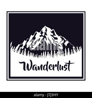 square background of forest landscape with mountains wanderlust Stock Vector