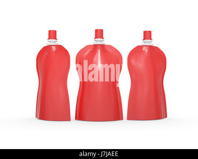 Red blank stand up  curve bag packaging with spout lid, clipping path included. Plastic pack mock up for liquid product like fruit juice, milk , jelly Stock Photo