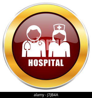Hospital red web icon with golden border isolated on white background ...
